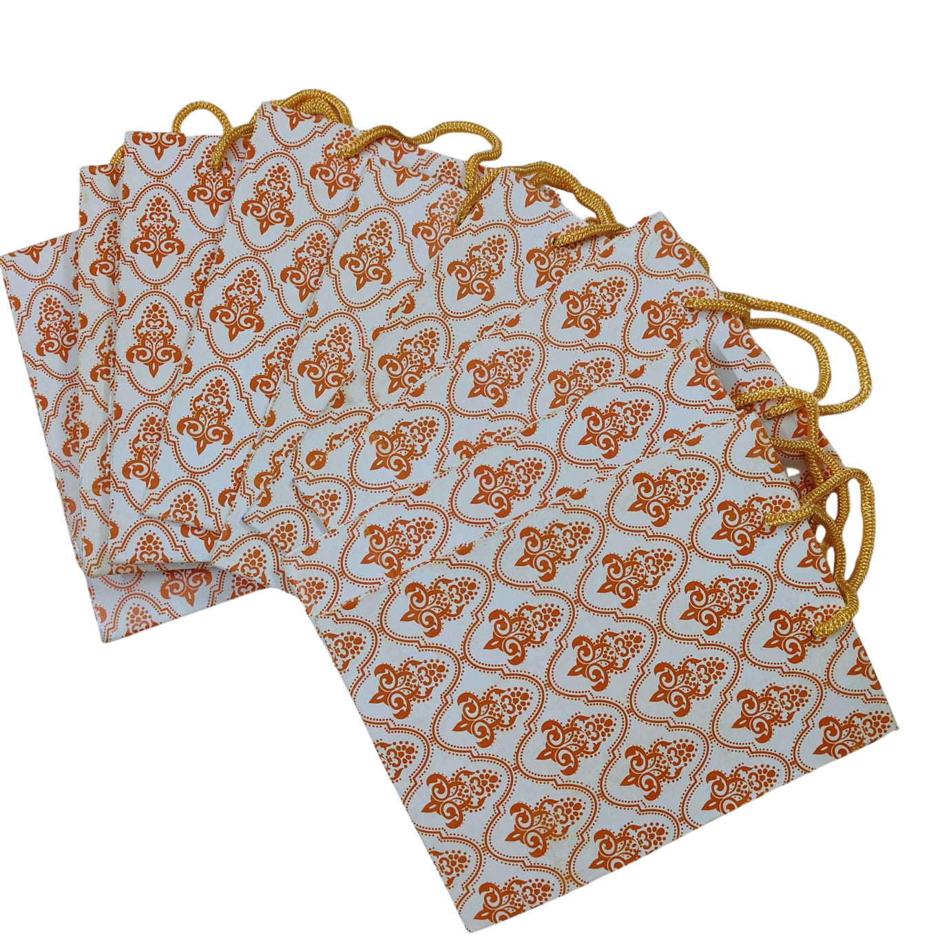 Printed Matte Paper Bag with Rope Handle (Floral Orange - Card Board Bag) - Image 2