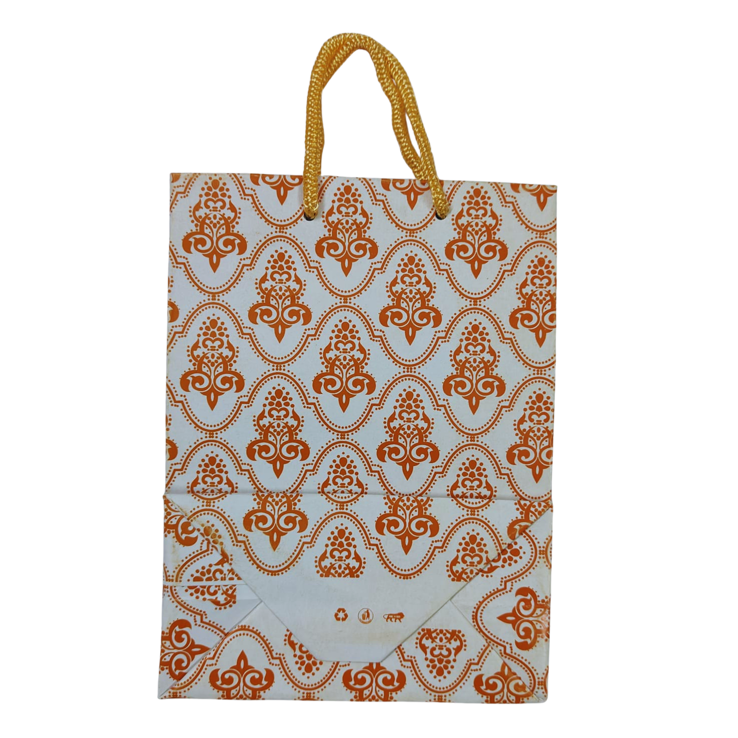 Printed Matte Paper Bag with Rope Handle (Floral Orange - Card Board Bag) - Image 3