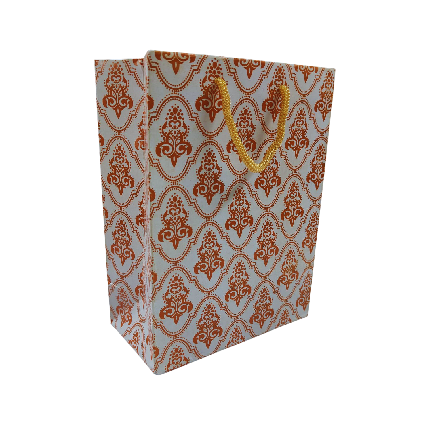 Printed Matte Paper Bag with Rope Handle (Floral Orange – Card Board Bag)