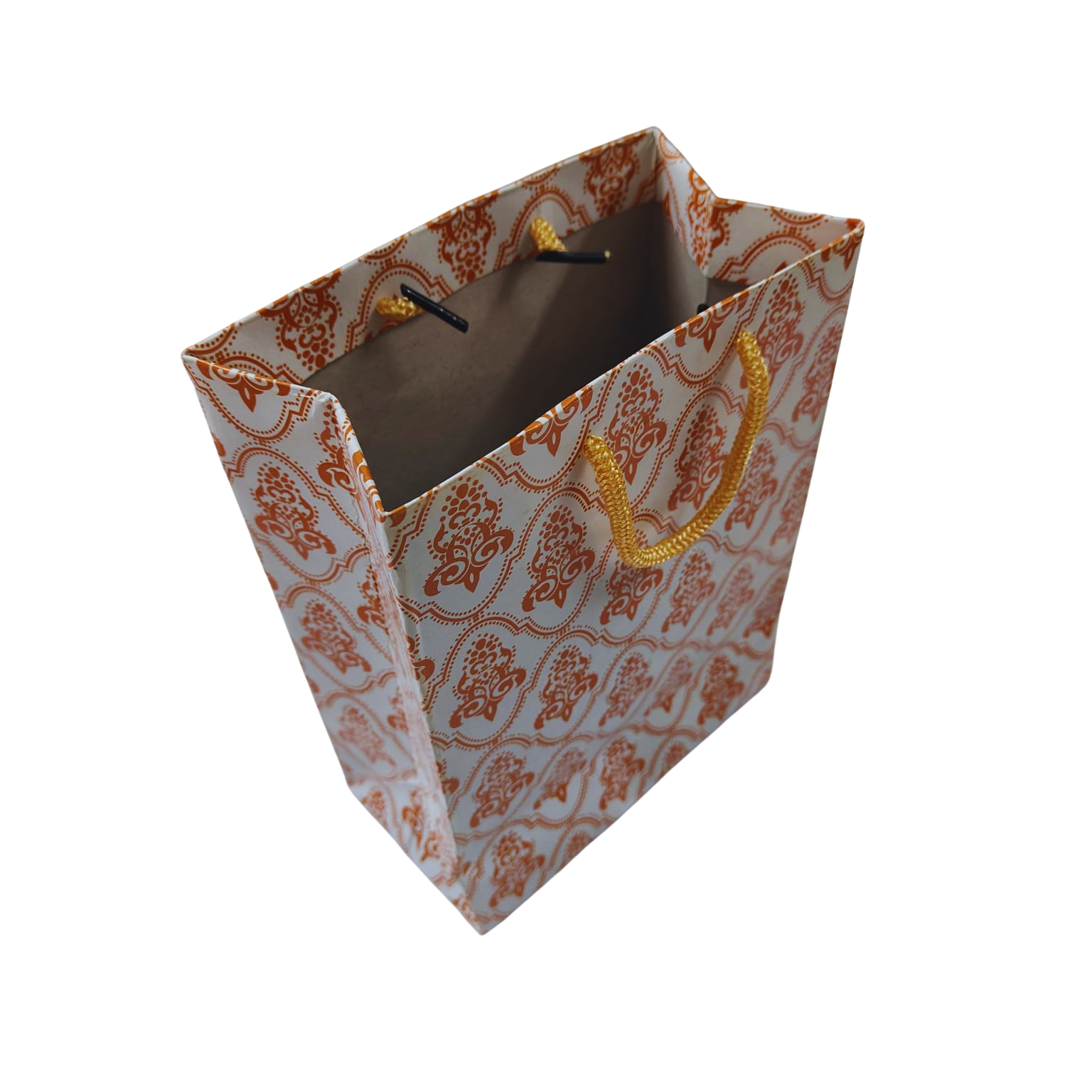 Printed Matte Paper Bag with Rope Handle (Floral Orange - Card Board Bag) - Image 6
