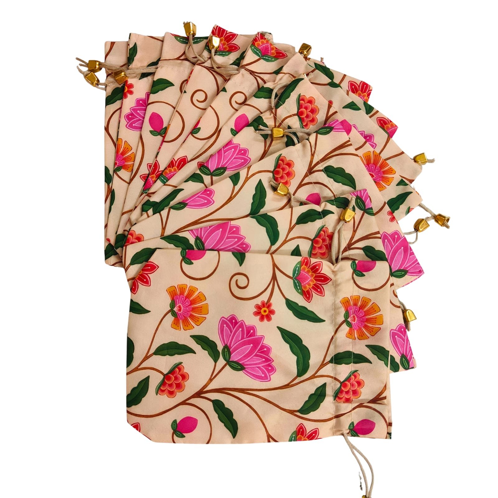 Floral Printed Potly Pouch (Cream Colour) Pack of 10 - Image 3