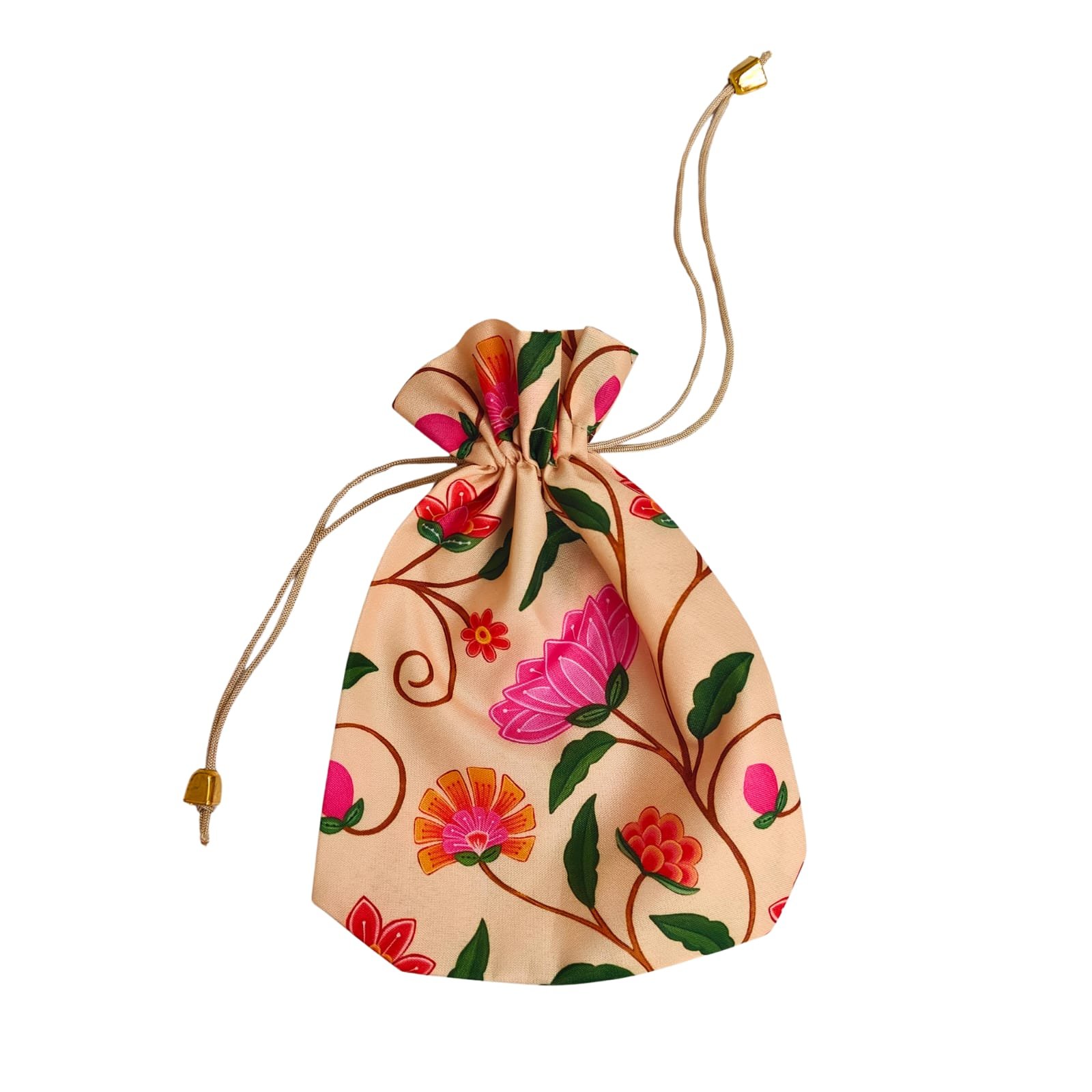 Floral Printed Potly Pouch (Cream Colour) Pack of 10 - Image 2