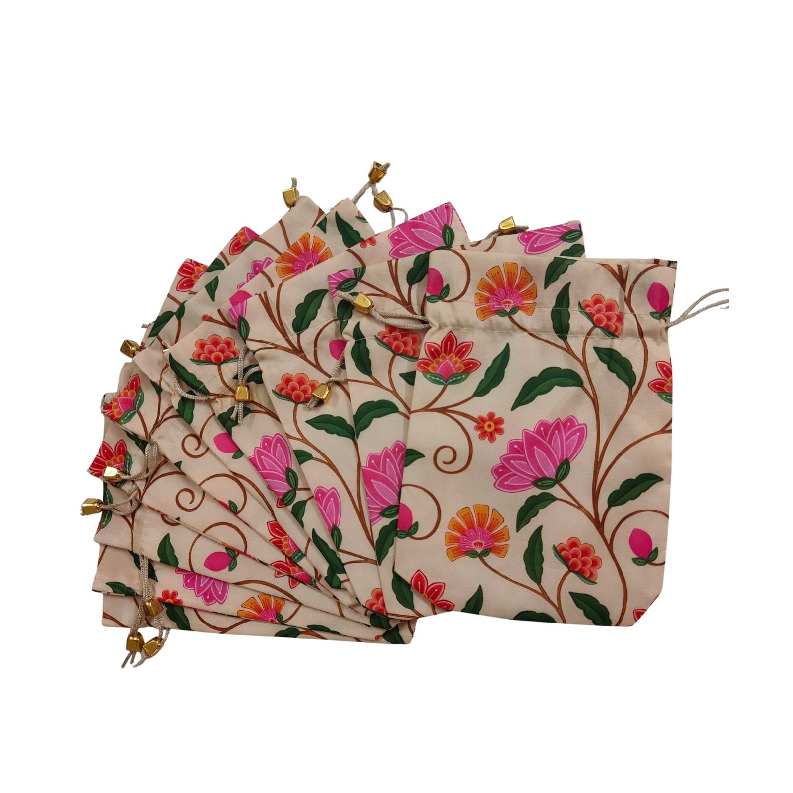 Floral Printed Potly Pouch (Cream Colour) Pack of 10 - Image 4