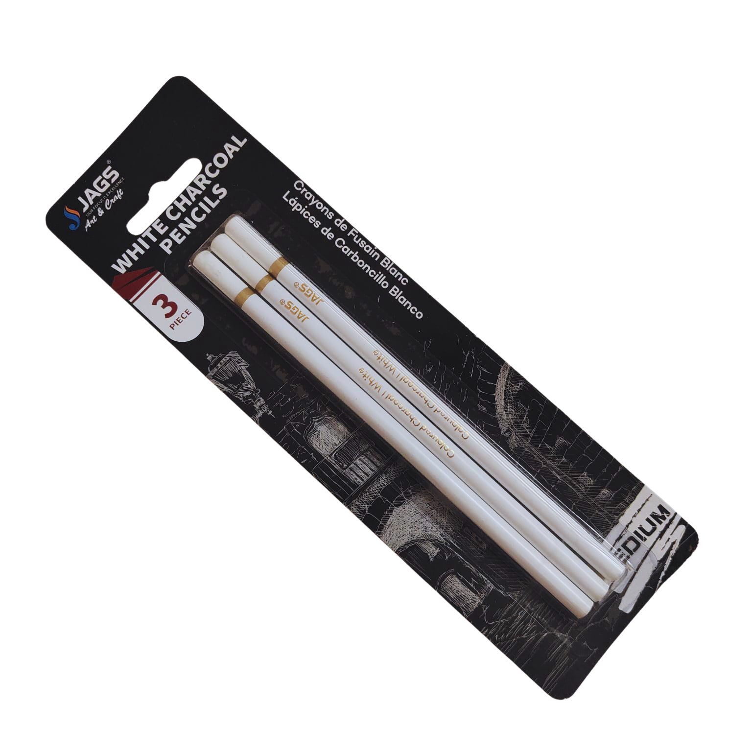 White Charcoal Pencil 3 pcs (1 set)