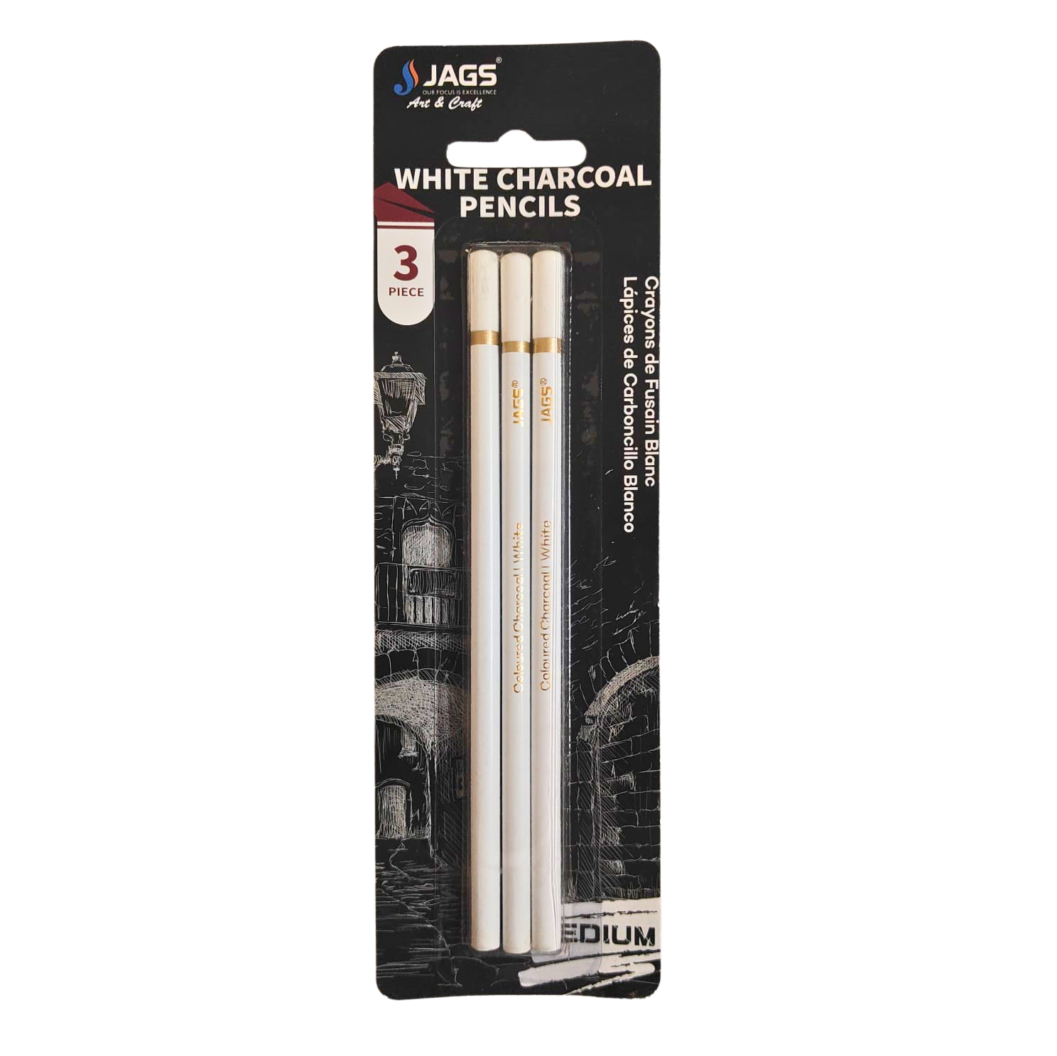 White Charcoal Pencil 3 pcs (1 set) - Image 2