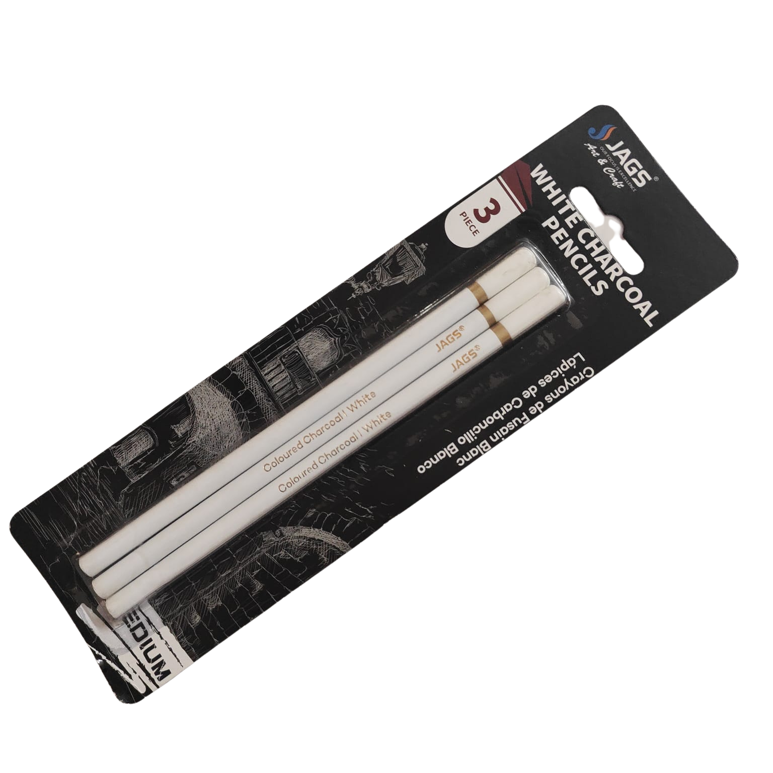 White Charcoal Pencil 3 pcs (1 set) - Image 3