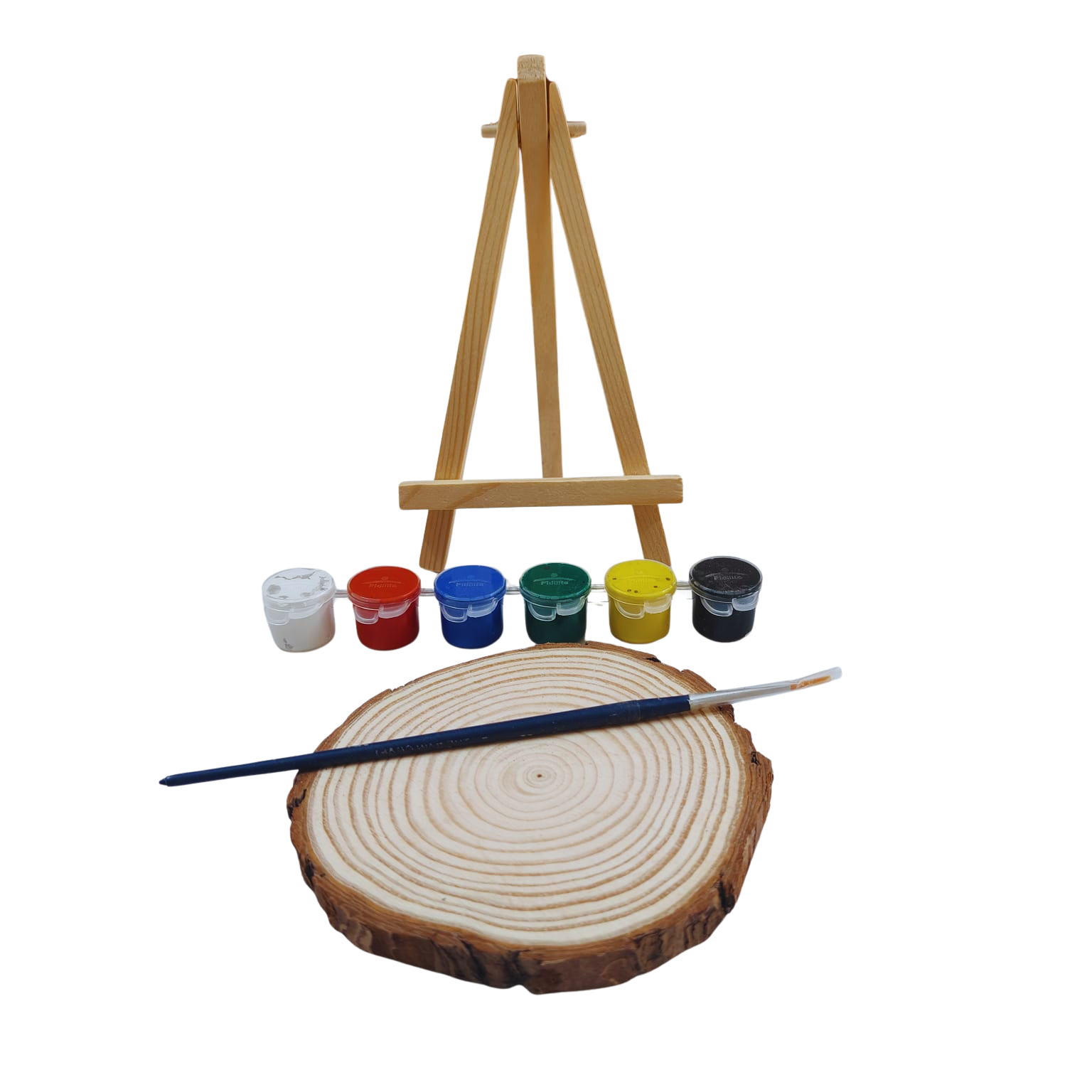 Wooden Painting Logs - 4 inch Wooden Plate,6 inch Stand,6 no's Water colour,1 Brush) - Image 6