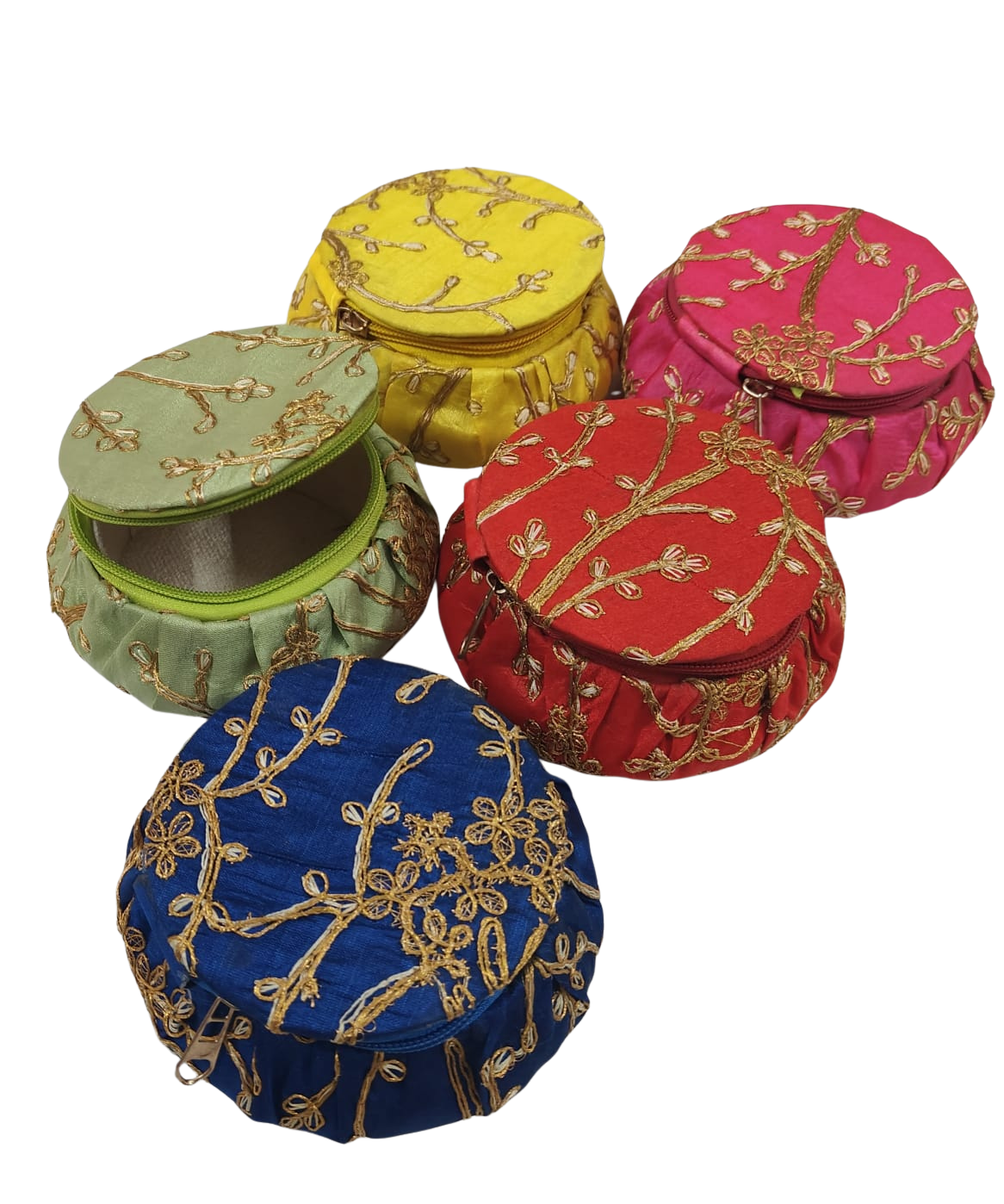Embroidered Pot Type Zipper Gift Box-Big (Dm*H) 9cm * 4cm