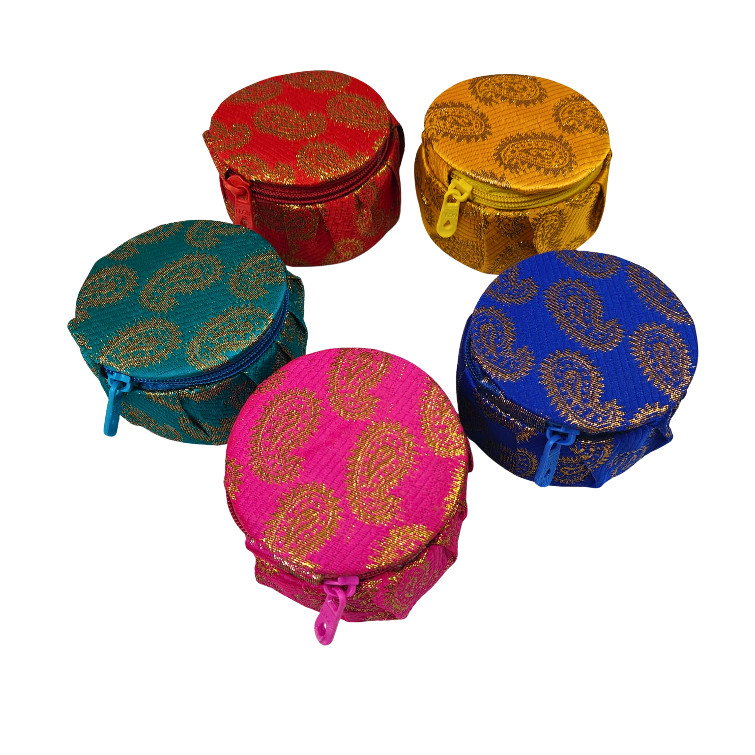 Traditional Paisley Fabaric Round Zipper Gift  Box  Small – (Dm*H) 8cm * 4.5cm
