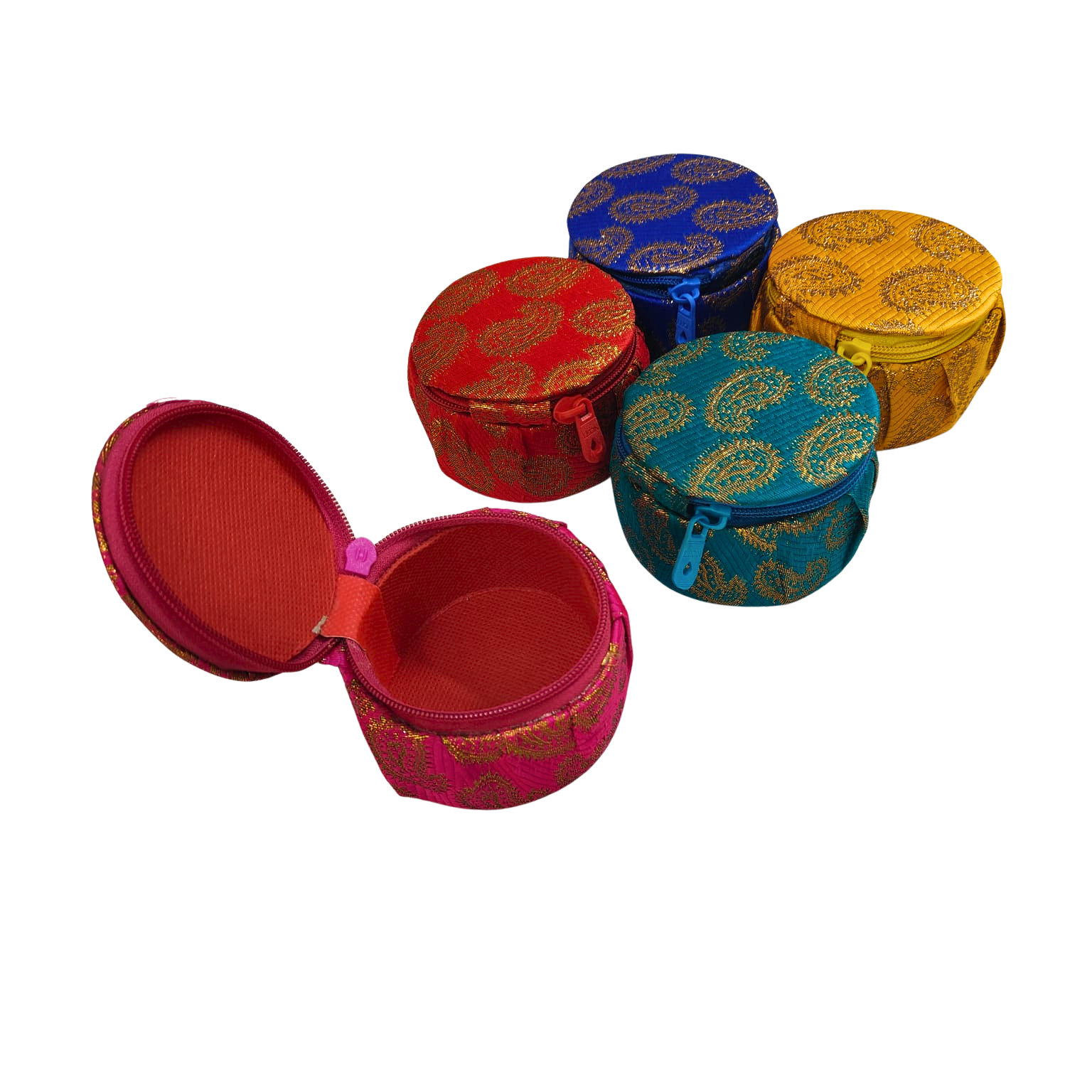 Traditional Paisley Fabaric Round Zipper Gift Box Small - (Dm*H) 8cm * 4.5cm - Image 4