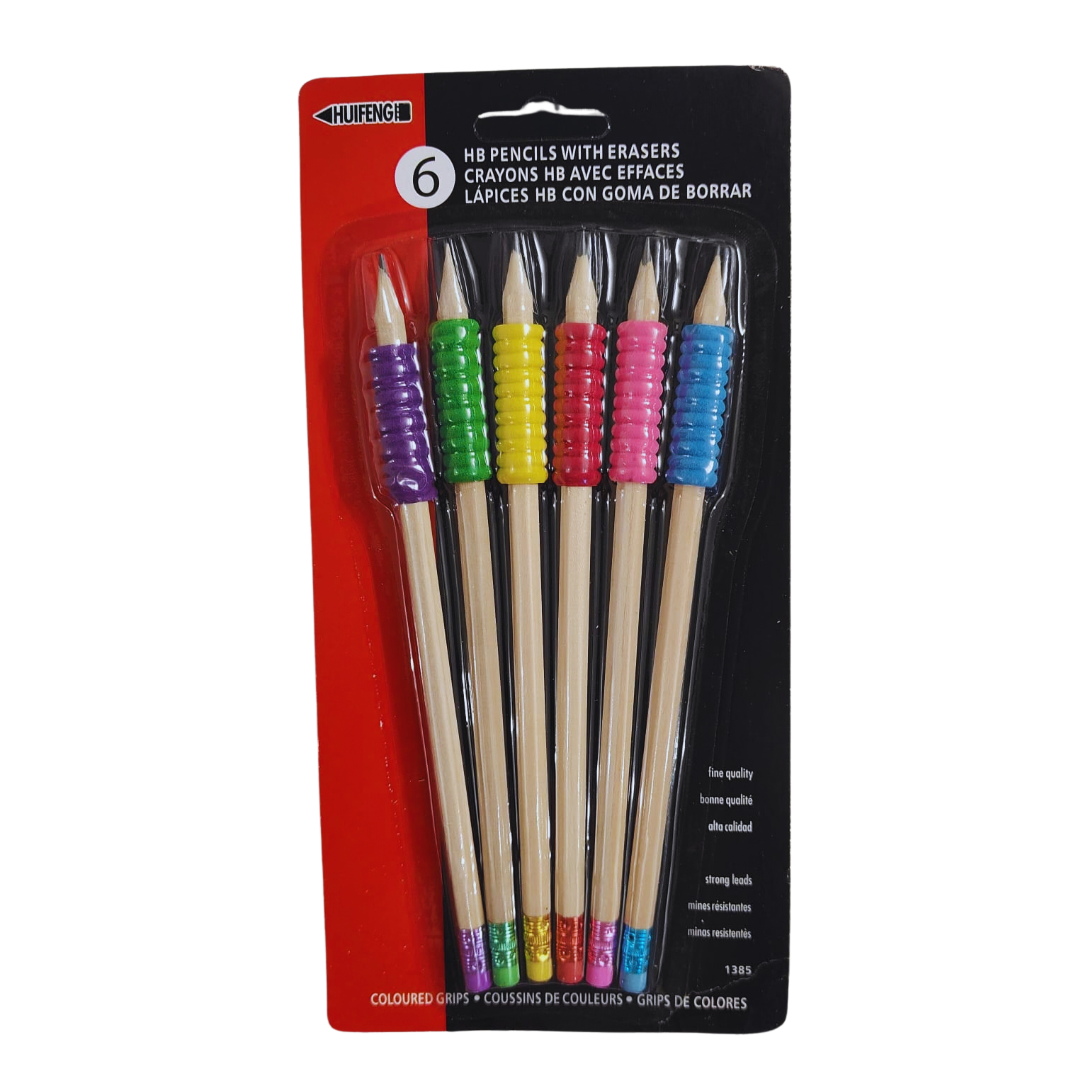 Wooden Pencil with Gripper and Eraser-set of 6 Pcs